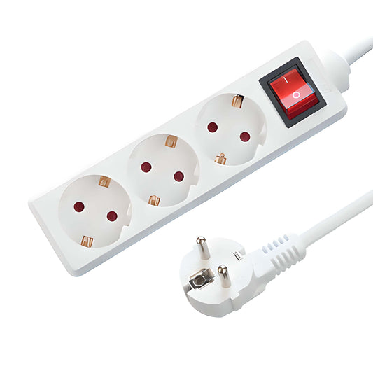 CampTechLED DRIEVOUDIGE TAFELCONTACTDOOS | MET SCHAKELAAR | 1.5M | WIT