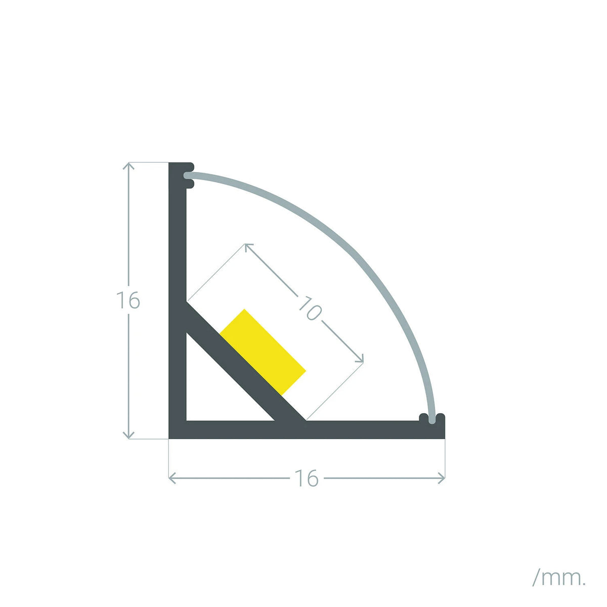 CampTechLed Aluminium Profiel Hoek Rond met Doorlopende Cover voor LED Strip tot 10 mm