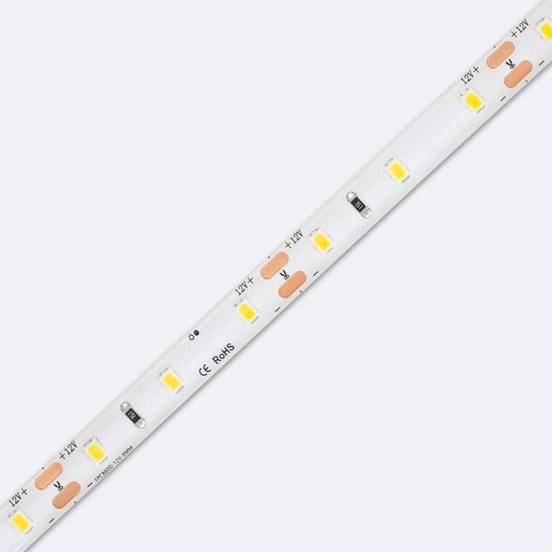 CampTechLED Led Strip 12V SMD 60 LED/m 5m 5W/m 400lm/m Breedte 8mm IP65